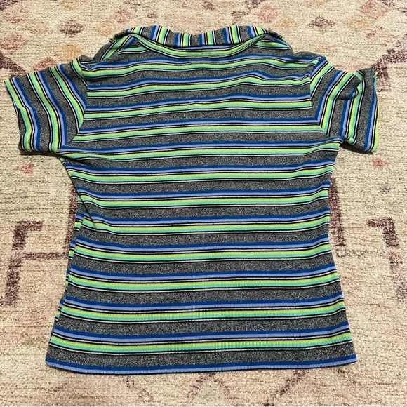Vintage Y2K Blue gray and green striped collared polo shirt - Picture 10 of 10
